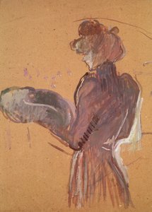 Nuori nainen, jolla on hattu kädessään (öljy ja pastelli paperille) tekijältä Henri de Toulouse Lautrec